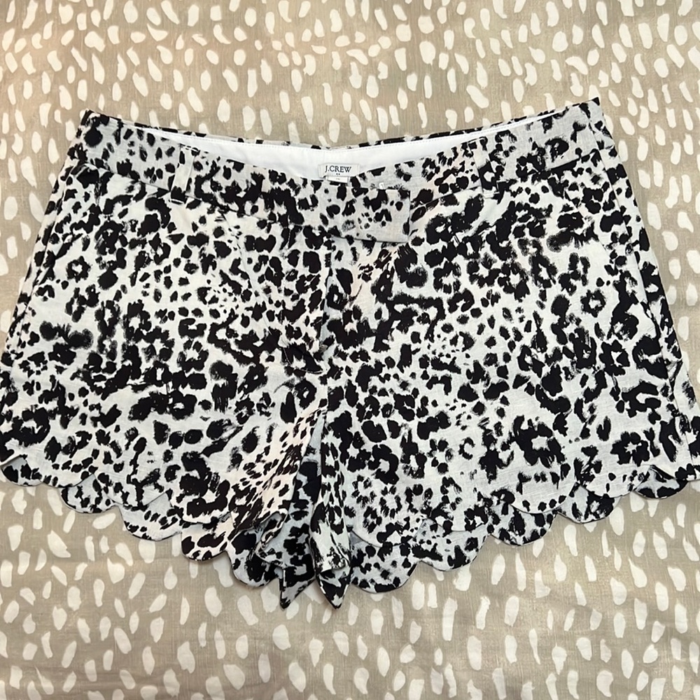 J. Crew Scalloped Hem Animal Linen/Cotton Shorts